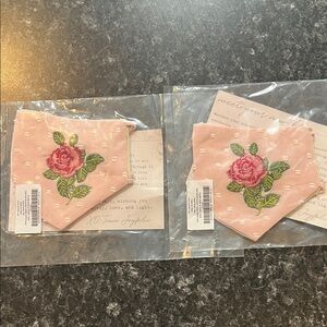 2 Pk Rosella Girls Elegant Pink Floral Fitted Face Mask Soft Ear Loops Swiss Dot